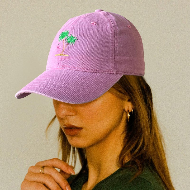 RLQWTKV Flamingo Beach Palm Tree Baseball Hat for Women Men Bees Adjustable Embroidered Cap - Image 3